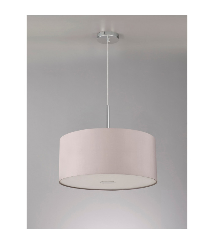 Baymont Polished Chrome 3 Light E27 Single Pendant With 50cm x 20cm Faux Silk Shade Grey/White Laminate-14