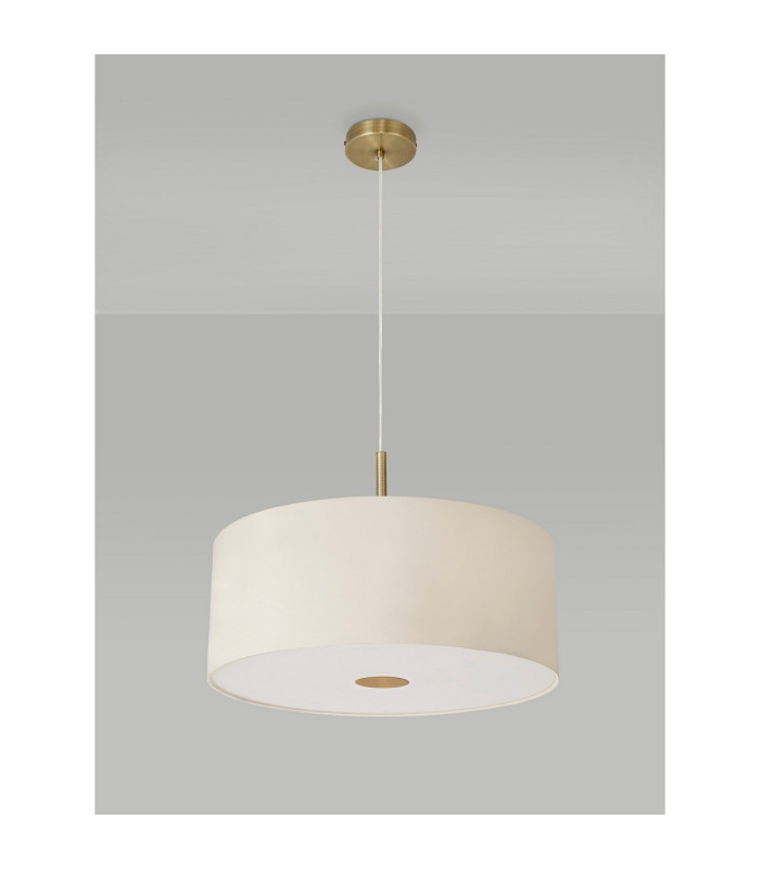 Baymont Antique Brass 3 Light E27 Single Pendant With 50cm x 20cm Faux Silk Shade Ivory Pearl/White Laminate-14