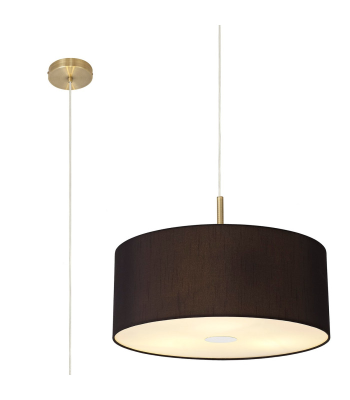 Baymont Antique Brass 3 Light E27 Single Pendant With 50cm x 20cm Faux Silk Shade Black/White Laminate-1