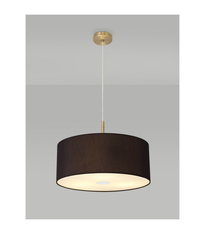 Baymont Antique Brass 3 Light E27 Single Pendant With 50cm x 20cm Faux Silk Shade Black/White Laminate-2