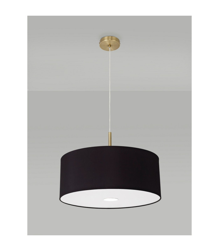 Baymont Antique Brass 3 Light E27 Single Pendant With 50cm x 20cm Dual Faux Silk Shade Black/Green Olive-14