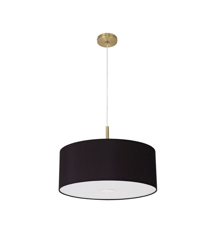 Baymont Antique Brass 3 Light E27 Single Pendant With 50cm x 20cm Faux Silk Shade Black/White Laminate-5