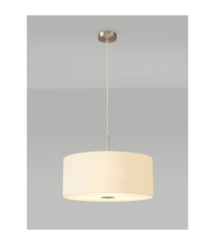 Baymont Satin Nickel 3 Light E27 Single Pendant With 50cm x 20cm Faux Silk Shade Ivory Pearl/White Laminate-2
