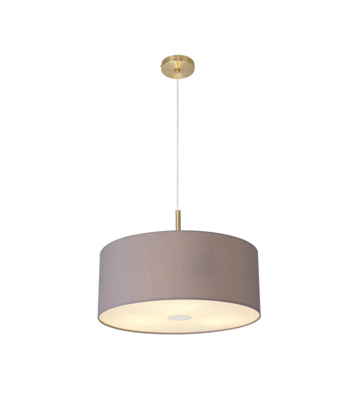 Baymont Antique Brass 3 Light E27 Single Pendant With 50cm x 20cm Faux Silk Shade Grey/White Laminate-4