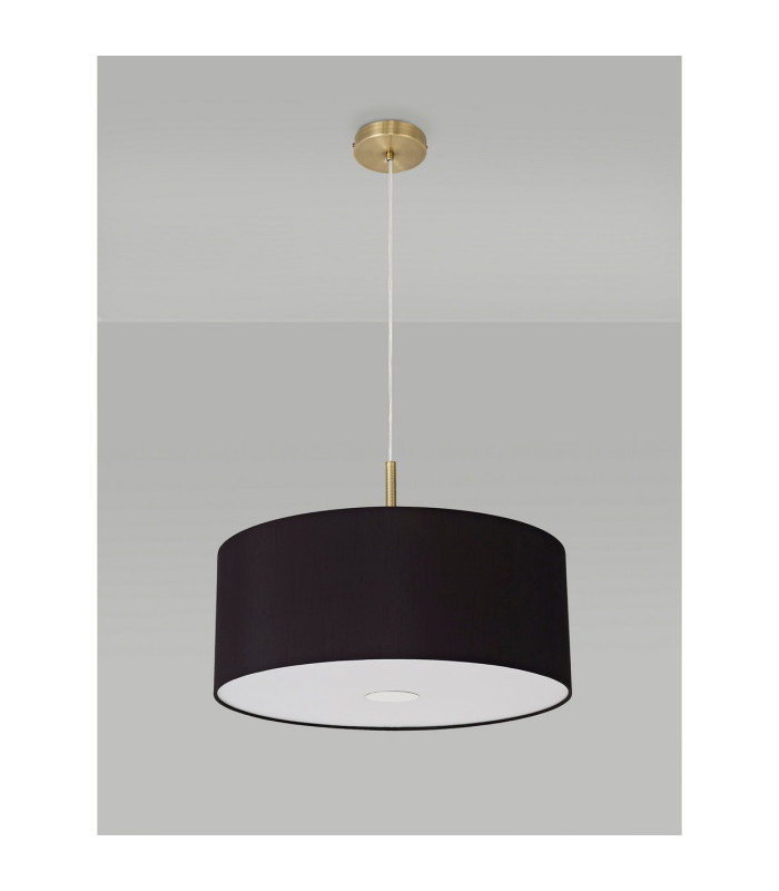 Baymont Antique Brass 3 Light E27 Single Pendant With 50cm x 20cm Faux Silk Shade Black/White Laminate-14