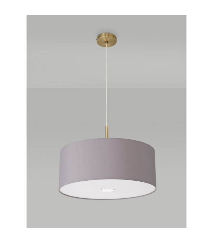 Baymont Antique Brass 3 Light E27 Single Pendant With 50cm x 20cm Faux Silk Shade Grey/White Laminate-14