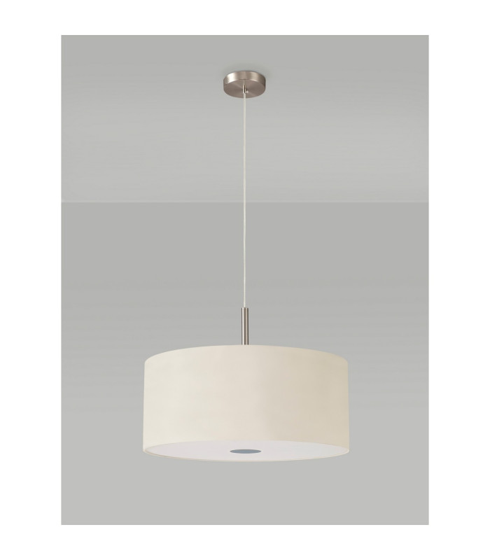 Baymont Satin Nickel 3 Light E27 Single Pendant With 50cm x 20cm Faux Silk Shade Ivory Pearl/White Laminate-14