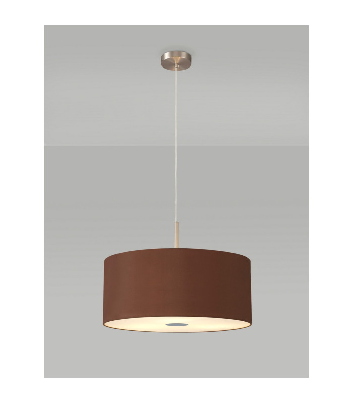 Baymont Satin Nickel 3 Light E27 Single Pendant With 50cm x 20cm Dual Faux Silk Shade Raw Cocoa/Grecian Bronze-2