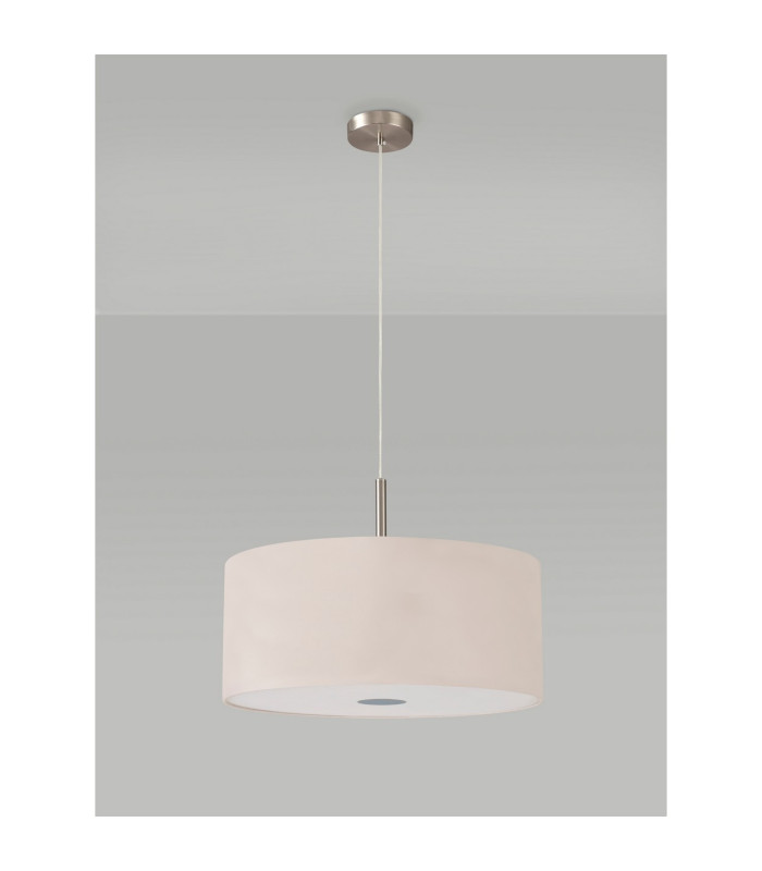 Baymont Satin Nickel 3 Light E27 Single Pendant With 50cm x 20cm Dual Faux Silk Shade Nude Beige/Moonlight-14
