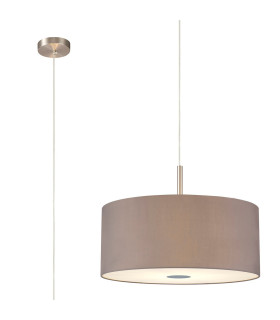 Baymont Satin Nickel 3 Light E27 Single Pendant With 50cm x 20cm Faux Silk Shade Grey/White Laminate-1
