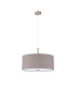 Baymont Satin Nickel 3 Light E27 Single Pendant With 50cm x 20cm Faux Silk Shade Grey/White Laminate-5