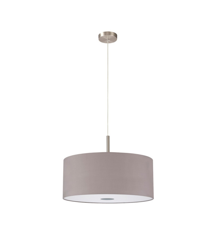 Baymont Satin Nickel 3 Light E27 Single Pendant With 50cm x 20cm Faux Silk Shade Grey/White Laminate-5