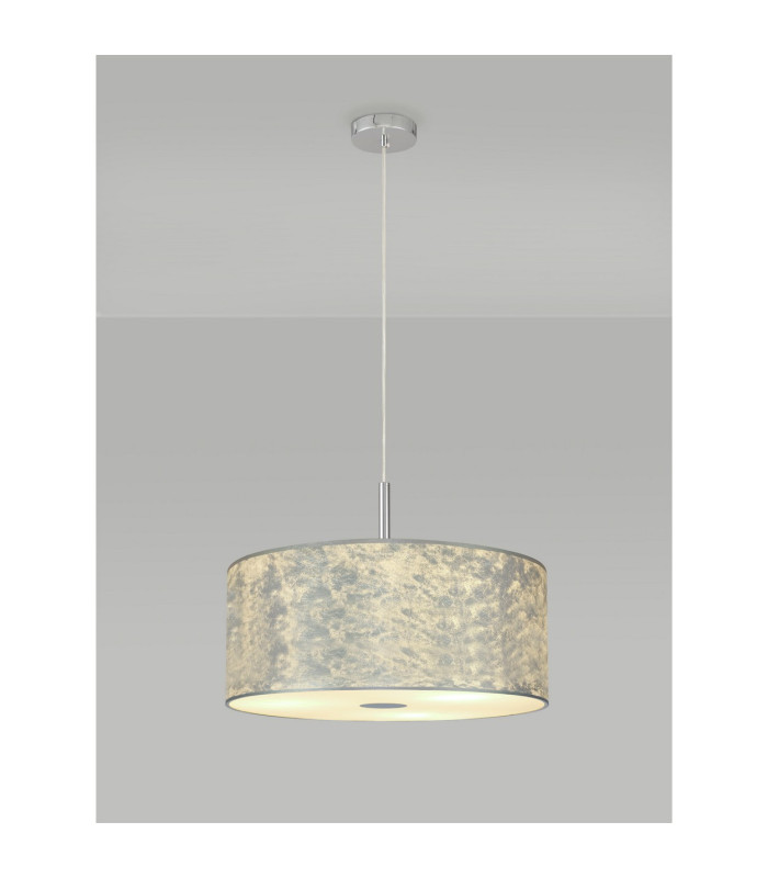 Baymont Polished Chrome 3 Light E27 Single Pendant With 50cm x 20cm Silver Leaf Shade-2