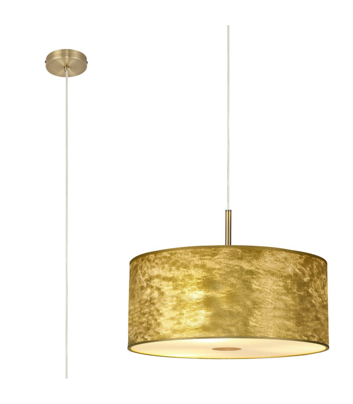 Baymont Antique Brass 3 Light E27 Single Pendant With 50cm x 20cm Gold Leaf Shade With Frosted/AB Acrylic Diffuser-1
