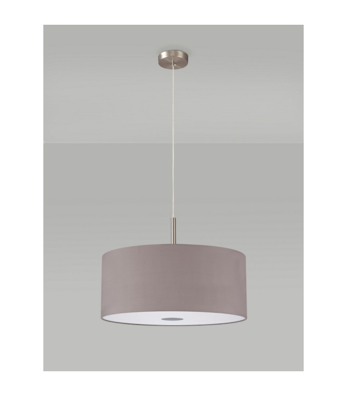 Baymont Satin Nickel 3 Light E27 Single Pendant With 50cm x 20cm Faux Silk Shade Grey/White Laminate-14