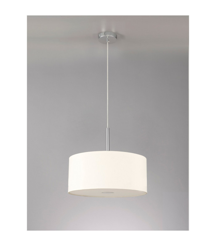 Baymont Polished Chrome 5 Light E27 Single Pendant With 40cm x 18cm Faux Silk Shade Ivory Pearl/White Laminate-14