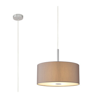 Baymont Polished Chrome 5 Light E27 Single Pendant With 40cm x 18cm Faux Silk Shade Grey/White Laminate-1