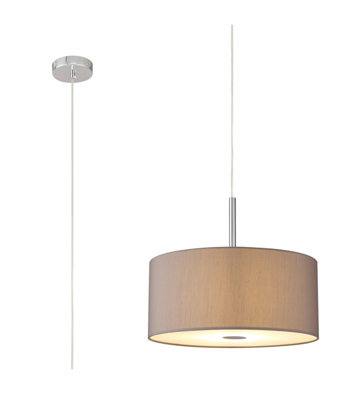 Baymont Polished Chrome 5 Light E27 Single Pendant With 40cm x 18cm Faux Silk Shade Grey/White Laminate-1