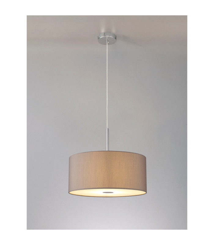 Baymont Polished Chrome 5 Light E27 Single Pendant With 40cm x 18cm Faux Silk Shade Grey/White Laminate-2