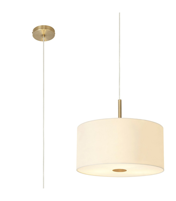 Baymont Antique Brass 5 Light E27 Single Pendant With 40cm Faux Silk Shade Ivory Pearl/White Laminate-1