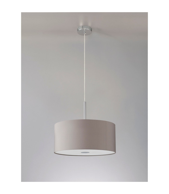 Baymont Polished Chrome 5 Light E27 Single Pendant With 40cm x 18cm Faux Silk Shade Grey/White Laminate-14