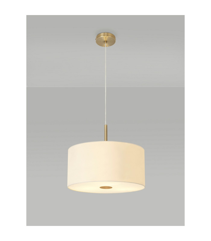 Baymont Antique Brass 5 Light E27 Single Pendant With 40cm Faux Silk Shade Ivory Pearl/White Laminate-2