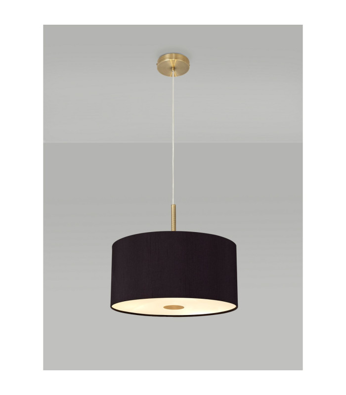 Baymont Antique Brass 5 Light E27 Single Pendant With 40cm x 18cm Dual Faux Silk Shade Black/Green Olive-2