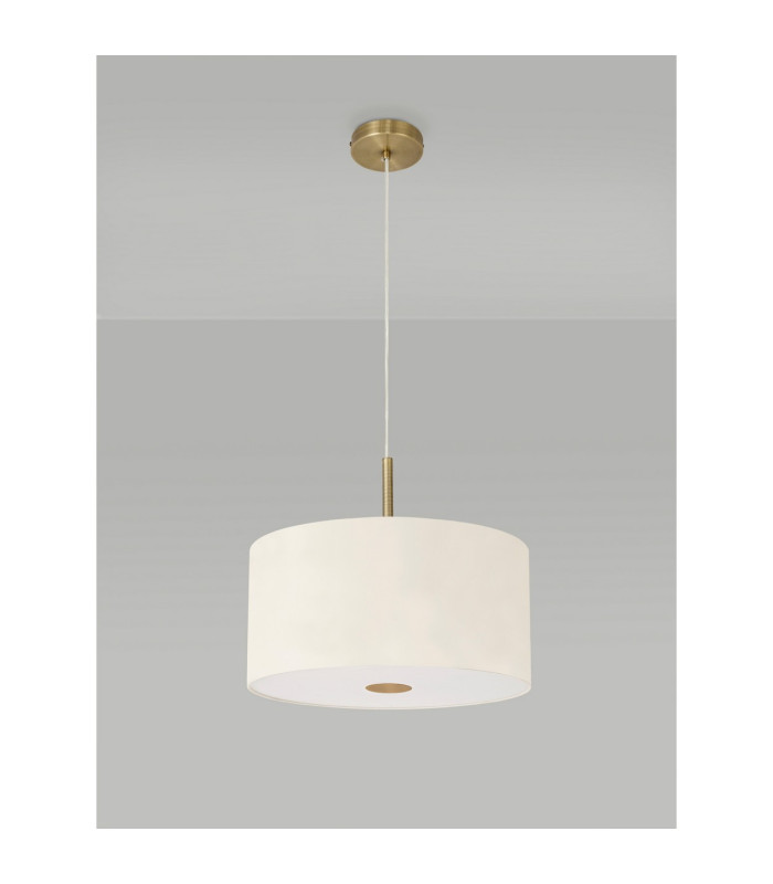 Baymont Antique Brass 5 Light E27 Single Pendant With 40cm Faux Silk Shade Ivory Pearl/White Laminate-14