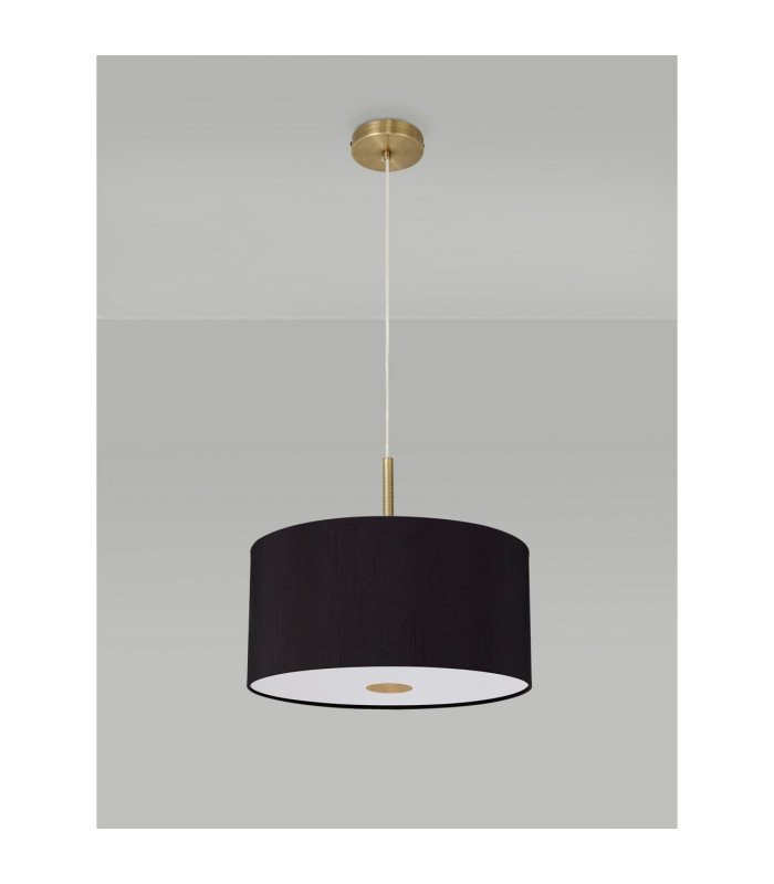 Baymont Antique Brass 5 Light E27 Single Pendant With 40cm x 18cm Dual Faux Silk Shade Black/Green Olive-14
