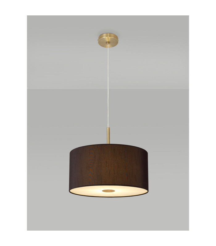 Baymont Antique Brass 5 Light E27 Single Pendant With 40cm x 18cm Faux Silk Shade Black/White Laminate-2