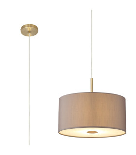 Baymont Antique Brass 5 Light E27 Single Pendant With 40cm x 18cm Faux Silk Shade Grey/White Laminate-1