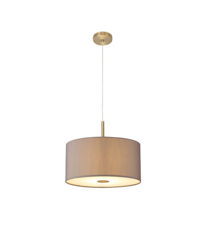 Baymont Antique Brass 5 Light E27 Single Pendant With 40cm x 18cm Faux Silk Shade Grey/White Laminate-4