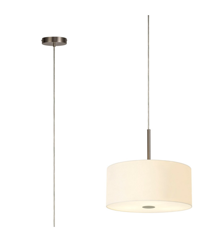 Baymont Satin Nickel 5 Light E27 Single Pendant With 40cm x 18cm Faux Silk Shade Ivory Pearl/White Laminate-1