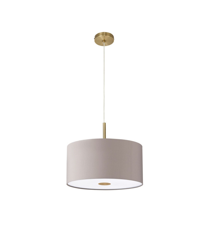 Baymont Antique Brass 5 Light E27 Single Pendant With 40cm x 18cm Faux Silk Shade Grey/White Laminate-5