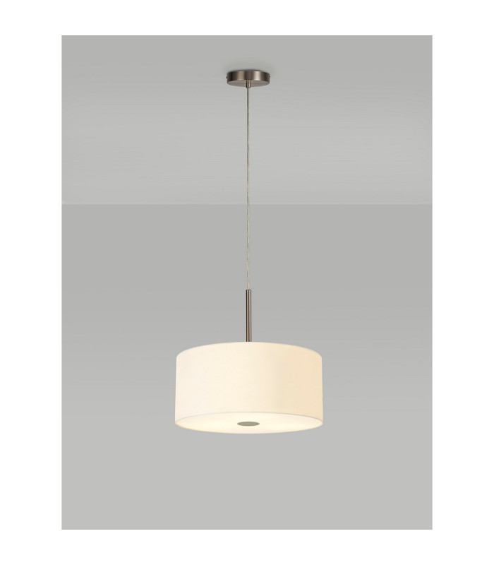 Baymont Satin Nickel 5 Light E27 Single Pendant With 40cm x 18cm Faux Silk Shade Ivory Pearl/White Laminate-2