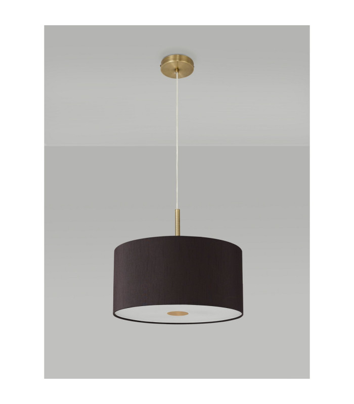 Baymont Antique Brass 5 Light E27 Single Pendant With 40cm x 18cm Faux Silk Shade Black/White Laminate-14