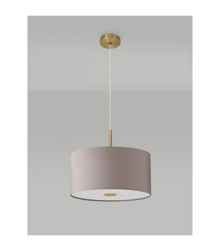 Baymont Antique Brass 5 Light E27 Single Pendant With 40cm x 18cm Faux Silk Shade Grey/White Laminate-14