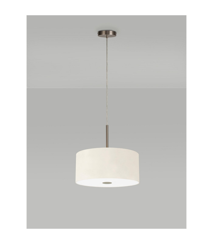 Baymont Satin Nickel 5 Light E27 Single Pendant With 40cm x 18cm Faux Silk Shade Ivory Pearl/White Laminate-14