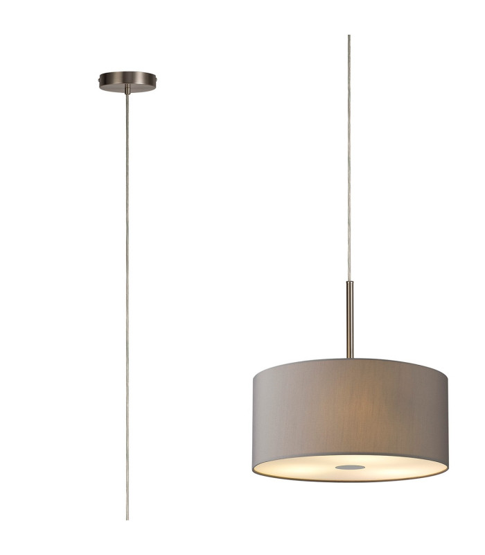 Baymont Satin Nickel 5 Light E27 Single Pendant With 40cm x 18cm Faux Silk Shade Grey/White Laminate-1