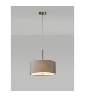 Baymont Satin Nickel 5 Light E27 Single Pendant With 40cm x 18cm Faux Silk Shade Grey/White Laminate-2