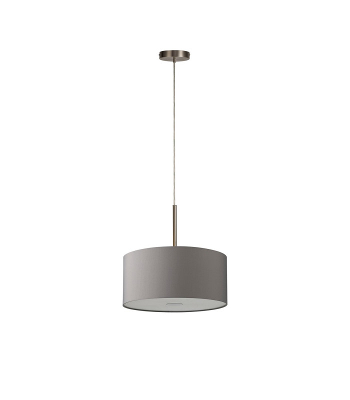 Baymont Satin Nickel 5 Light E27 Single Pendant With 40cm x 18cm Faux Silk Shade Grey/White Laminate-5