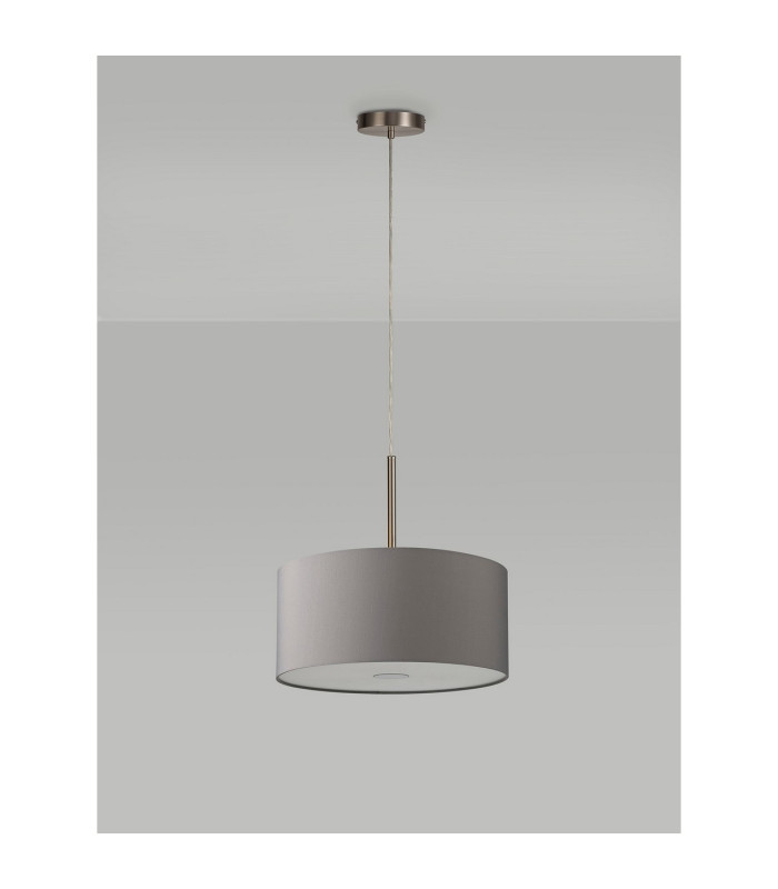 Baymont Satin Nickel 5 Light E27 Single Pendant With 40cm x 18cm Faux Silk Shade Grey/White Laminate-14