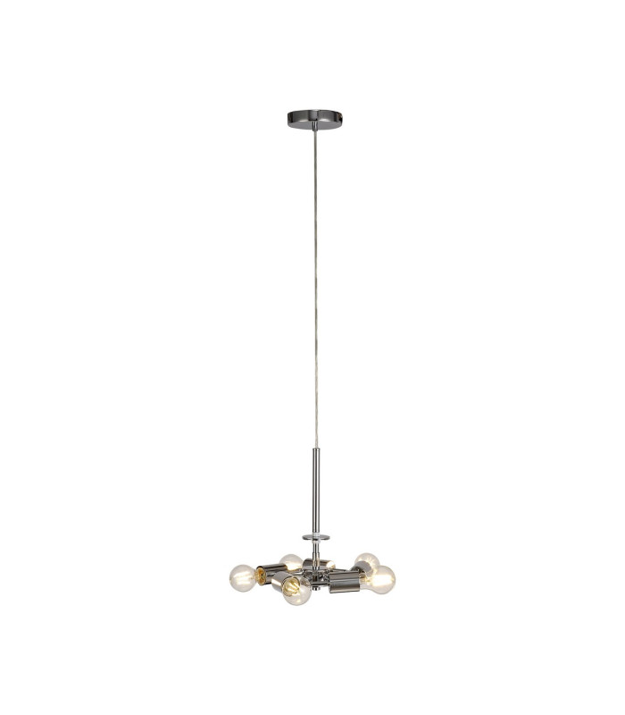 Baymont Polished Chrome 5 Light E27 Single Pendant With 45cm x 15cm Dual Faux Silk Shade Taupe/Halo Gold-6