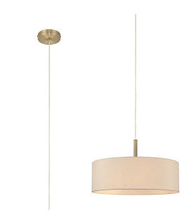 Baymont Antique Brass 5 Light E27 Single Pendant With 45cm x 15cm Faux Silk Shade Ivory Pearl/White Laminate-1