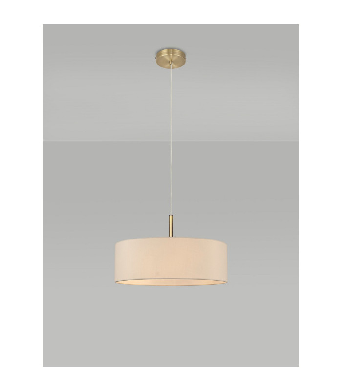 Baymont Antique Brass 5 Light E27 Single Pendant With 45cm x 15cm Faux Silk Shade Ivory Pearl/White Laminate-2