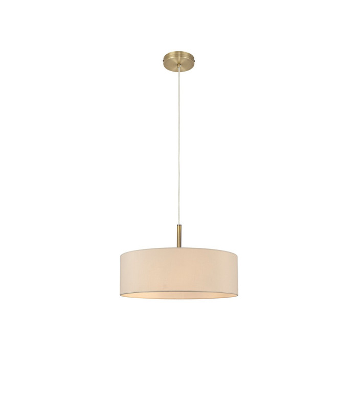 Baymont Antique Brass 5 Light E27 Single Pendant With 45cm x 15cm Faux Silk Shade Ivory Pearl/White Laminate-4