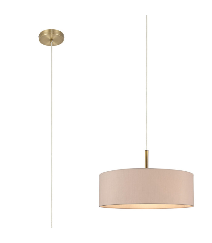 Baymont Antique Brass 5 Light E27 Single Pendant With 45cm x 15cm Dual Faux Silk Shade Nude Beige/Moonlight-1