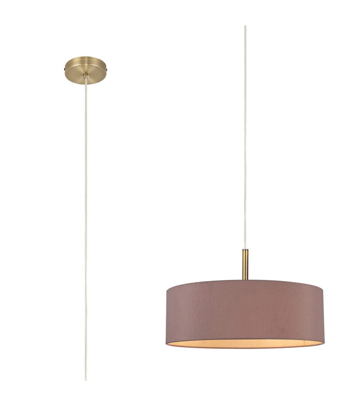 Baymont Antique Brass 5 Light E27 Single Pendant With 45cm x 15cm Dual Faux Silk Shade Taupe/Halo Gold-1
