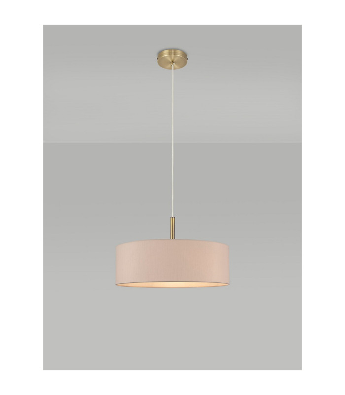 Baymont Antique Brass 5 Light E27 Single Pendant With 45cm x 15cm Dual Faux Silk Shade Nude Beige/Moonlight-2