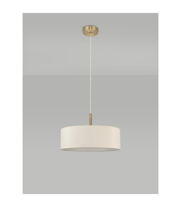 Baymont Antique Brass 5 Light E27 Single Pendant With 45cm x 15cm Faux Silk Shade Ivory Pearl/White Laminate-12